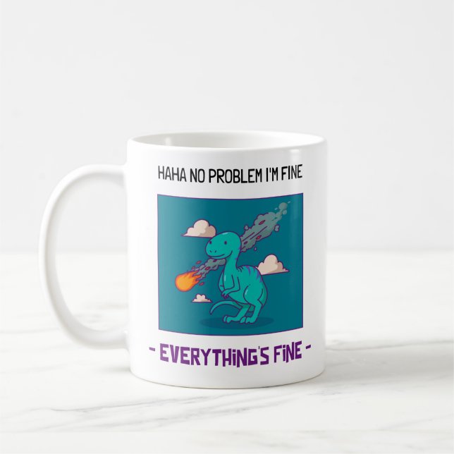 Taza De Café Dinosaurio gracioso asteroide todo está bien (Izquierda)
