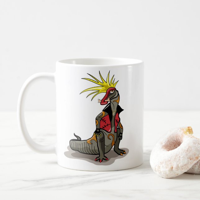 Taza De Café Dinosaurio Hadrosaurus Vestido Como Punk. (Con donut)