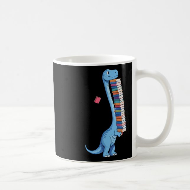 Taza De Café Dinosaurio llevando libro leyendo Dino  (Derecha)
