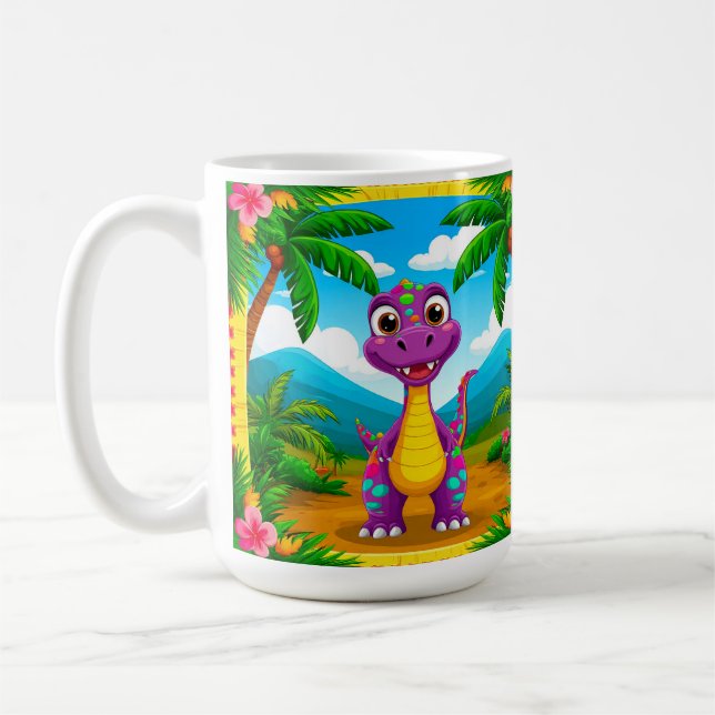 Taza De Café Dinosaurio personalizado en escena tropical (Izquierda)