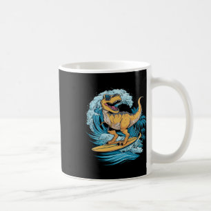 Taza De Café Dinosaurio Surfista de Playa T-rex Surfing