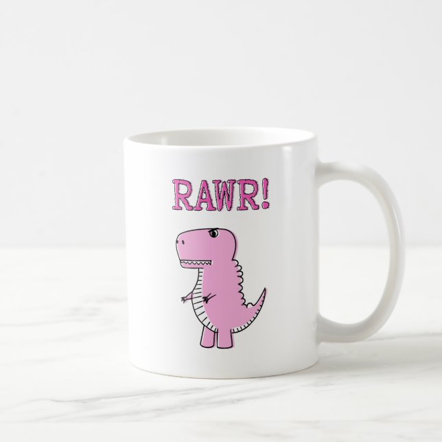 Taza De Café Dinosaurio T-Rex, Personalizado Rosa Cuto Y Enojad (Derecha)