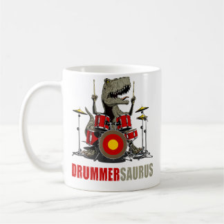 Taza De Café Dinosaurio Tocando Tambor Músico T Rex Drummersaur