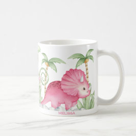 Taza De Café Dinosaurio Triceratops Cute Rosa Personalizado