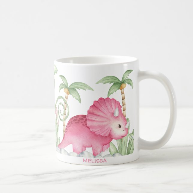 Taza De Café Dinosaurio Triceratops Cute Rosa Personalizado (Derecha)