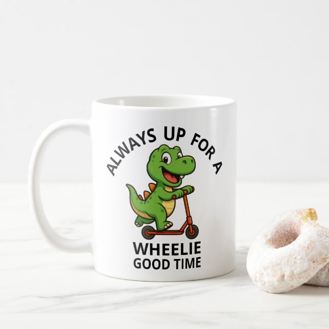 Taza De Café Dinosaurio Verde Adorable (Con donut)