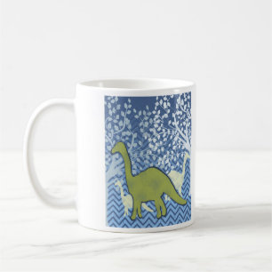 Taza De Café Dinosaurio verde en el zigzag Chevron - azul y