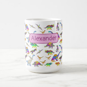 Taza De Café Dinosaurios coloridos monogramados para niñas