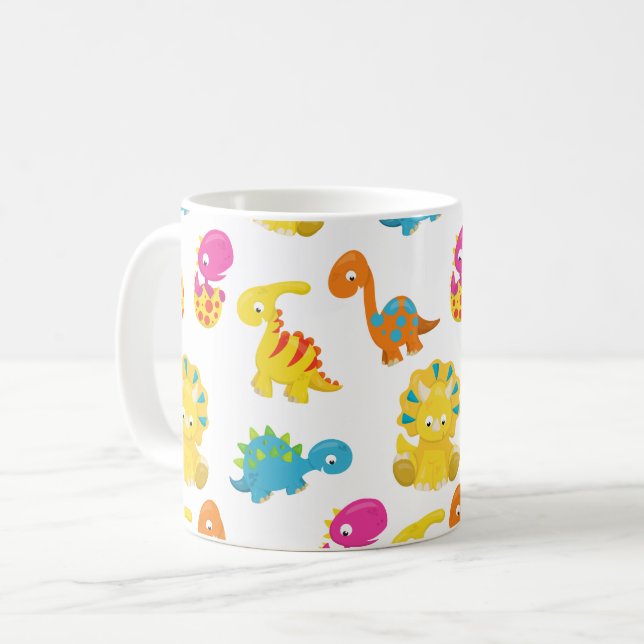 Taza De Café Dinosaurios Cutos, Patrón De Dinosaurios, Dino Beb (Anverso izquierdo)