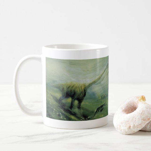 Taza De Café Dinosaurios de época, Brachiosaurus nadando en el  (Con donut)