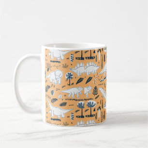 Taza De Café dinosaurios divertidos con patrón de hojas de palm
