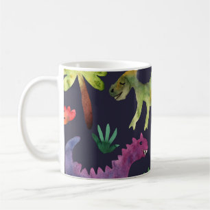 Taza De Café Dinosaurios florales: Diseño de tela acuarela