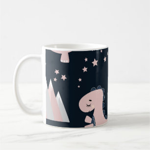 Taza De Café Dinosaurios rosados, fondo oscuro, lindo
