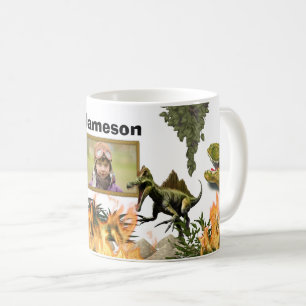 Taza De Café Dinosaurios rugen T-rex llama nombre de niños pre