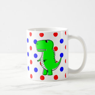 Taza De Café Dinosaurios verdes Polka azul rojo Dots Coffee Mug