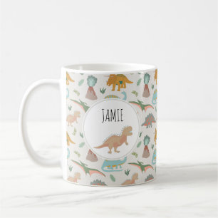 Taza De Café Dinosaurs Niños Boho Dinosaurio Nombre Personaliza