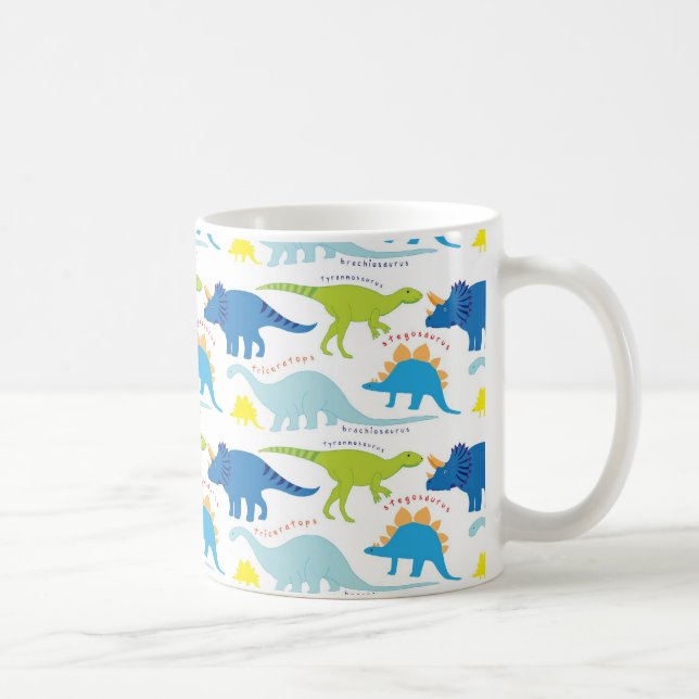 Taza De Café Dinosuar diseña dino azul y verde (Derecha)