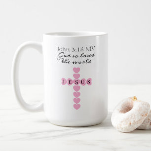 Taza De Café Dios Amó Tanto al Mundo Corazón Rosa Cruz