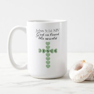 Taza De Café Dios Amó Tanto al Mundo Corazón Verde Cruz