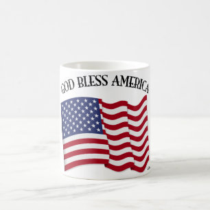 Taza De Café DIOS BENDIGA A AMÉRICA con bandera de EE. UU.