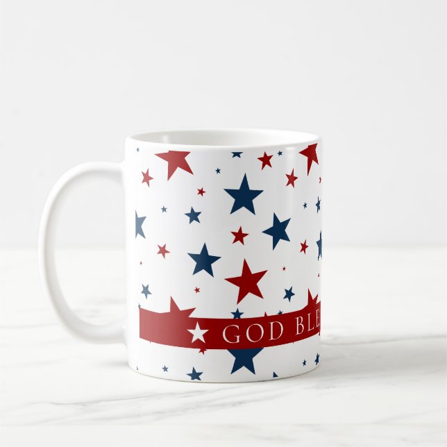 Taza De Café Dios bendiga a Estados Unidos Rojo Azul Estrellas  (Izquierda)