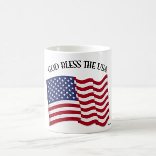 Taza De Café DIOS BENDIGA A LOS EE. UU. con bandera de EE. UU.