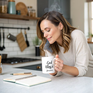 Taza De Café Dios bendiga la frase Inspiradora tipografía blanc