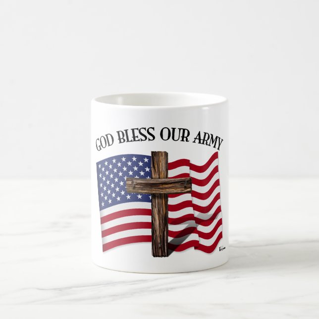Taza De Café DIOS BENDIGA NUESTRO EJÉRCITO con cruz robusta y b (Centro)