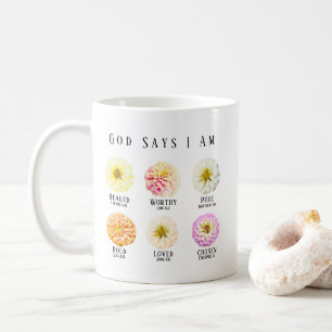 Taza De Café Dios Dice Afirmación Escritural Floral Pastel