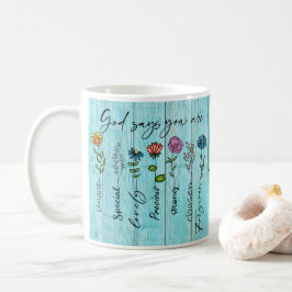 Taza De Café "Dios dice que eres..." Diseño de fe cristiana