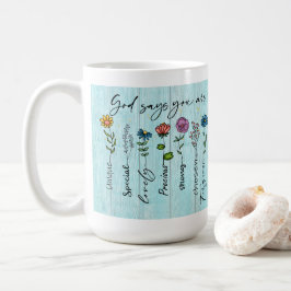 Taza De Café "Dios dice que eres..." Diseño de fe personalizabl