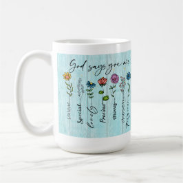 Taza De Café "Dios dice que eres..." Diseño de fe personalizabl