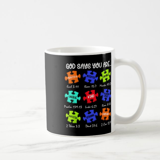 Taza De Café Dios dice que eres rompecabezas de conciencia del  (Derecha)