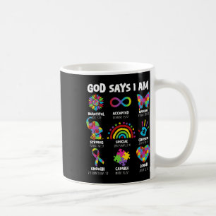 Taza De Café Dios dice que soy autismo niño cristiano Chica aut