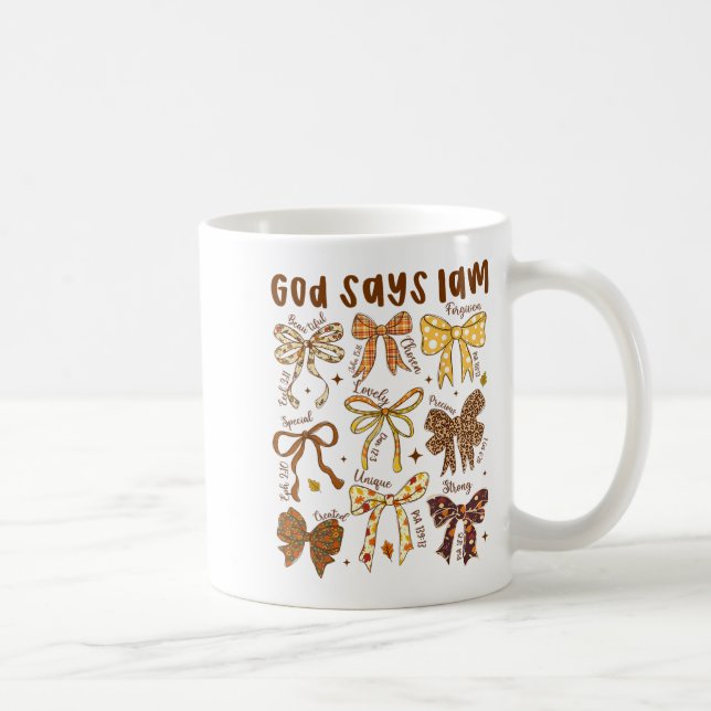 Taza De Café Dios dice que soy Coquette Bow Acción de Gracias C (Derecha)