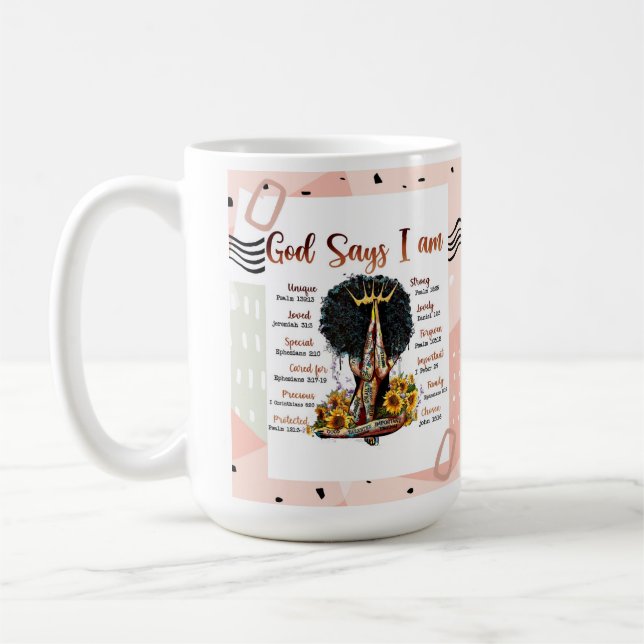 Taza De Café Dios dice que soy cristiana Melanin Sista negra (Izquierda)