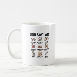 Taza De Café Dios dice que soy diseño de grabado vintage de enf