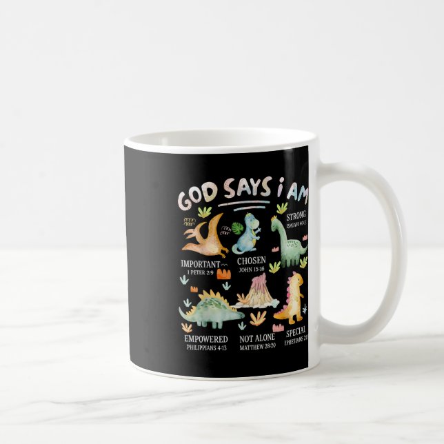 Taza De Café Dios dice que soy versículo de la Biblia de dinosa (Derecha)