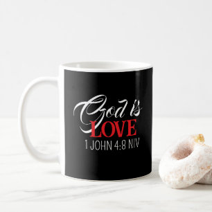Taza De Café Dios es Amor Biblia Verso Negro y Rojo Palabra de