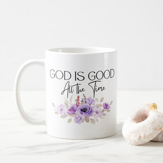 Taza De Café Dios es bueno todo el tiempo Christian Cita Flor (Con donut)