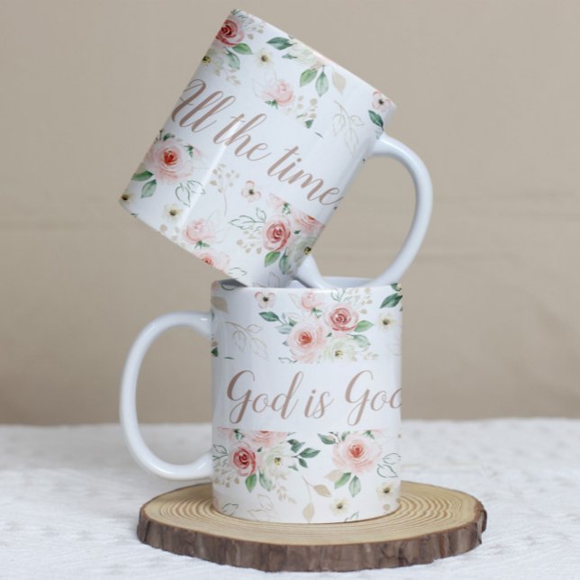 Taza De Café "Dios Es Bueno. Todo El Tiempo". Floral Mug ("God Is Good. All The Time." Floral Mug)
