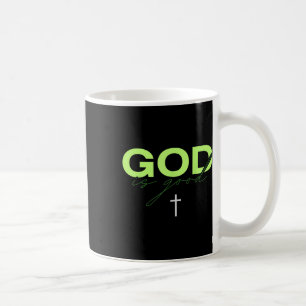 Taza De Café Dios Es Bueno Verde Y Blanco Tipográfico Cristiano