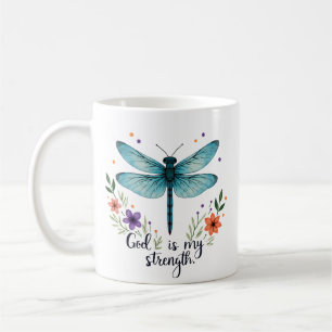 Taza De Café Dios es mi fuerza Floral Libélula Camiseta Cristia