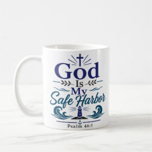 Taza De Café Dios Es Mi Puerto Seguro Cita de la Verdad Bíblica