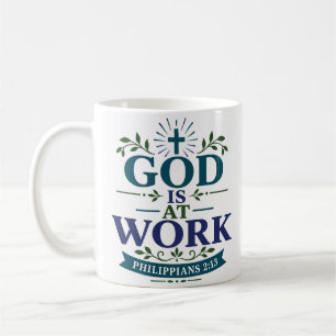 Taza De Café Dios Está Trabajando Cita de Aliento Bíblico