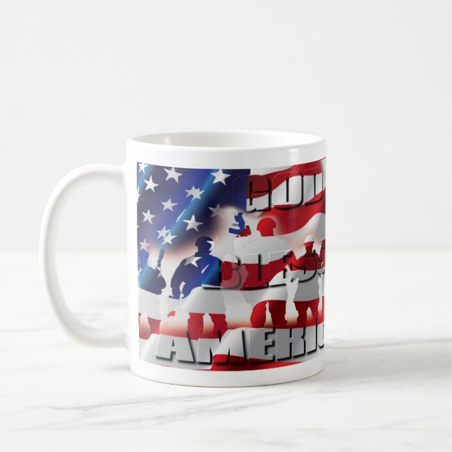 Taza De Café Dios Patriótico bendice a Estados Unidos la bander (Izquierda)