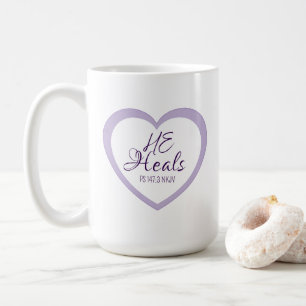 Taza De Café Dios Sana los Corazones Rotos Lila y Blanco