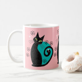 Taza De Café Dirección Retro de Gato Atómico Moderno de Mediado