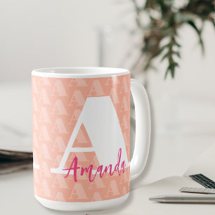 Taza De Café Diseñador de guiones de letras blancas iniciales e