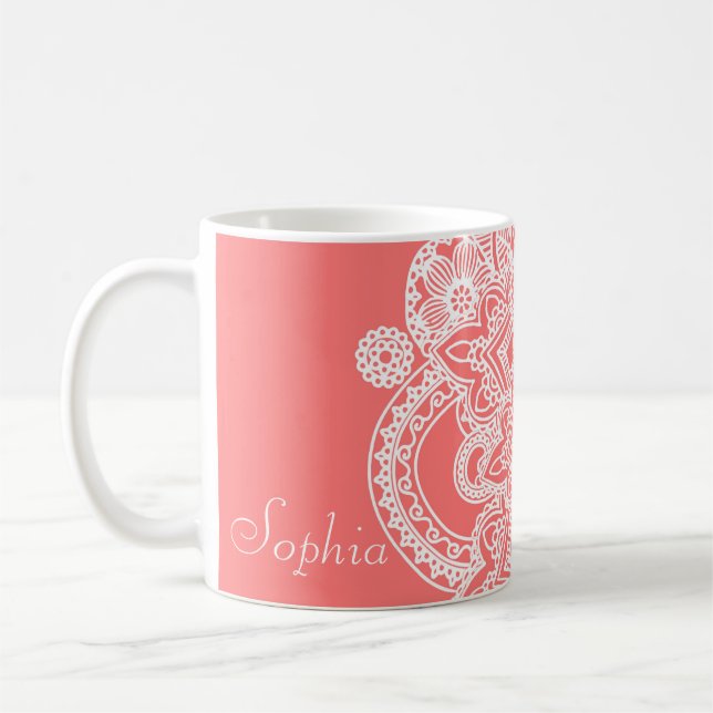Taza De Café Diseño a mano de henna floral de moda (Izquierda)